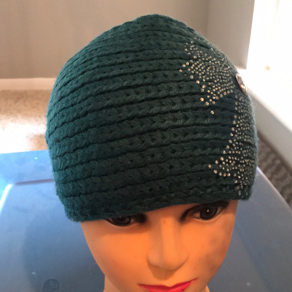 Teal Knitted Head Band with Bling Cross - Picture 2 of 3